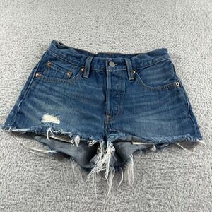Levis 501 Cut Off Shorts Women 24 Blue‎ Jorts Distressed Daisy Duke Booty Biker